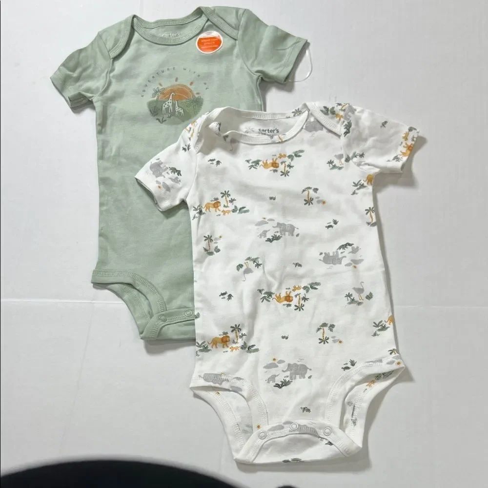 Carter’s Just one you safari print green white one piece bodysuit 2 piece set